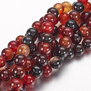Natural Agate Beads Strands, Dyed, Round, Dark Red, 8mm, Hole: 1mm(G-G515-8mm-04)