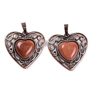 Synthetic Goldstone Peach Love Heart Pendants, Rack Plating Brass Hollow Heart Charms, Cadmium Free & Lead Free, Red Copper, 29.5x30.5x7.5mm, Hole: 7.5x5mm(G-G158-01-17)