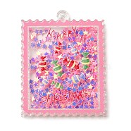 Christmas Acrylic Pendants, with Paper, Stamp, Candy, 49x38x4mm, Hole: 2.4mm(MACR-D077-01C)