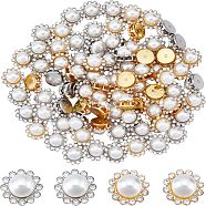 SUPERFINDINGS 80Pcs 2 Colors Sew on Rhinestone, Resin Rhinestone, with Iron Prong Settings and Plastic Imitation Pearl Beads, Garments Accessories, Faceted, Flower, Platinum & Golden, 16x12mm, Hole: 5x3mm, 40pcs/color(RESI-FH0001-46)