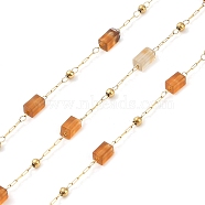 Ion Plating(IP) 304 Stainless Steel Link Chains, Natural Red Agate Beads & Spool, Soldered, Real 18K Gold Plated, 6.5x2.5x2.5mm, about 32.81 Feet(10m)/Roll(CHS-A010-01G-15)