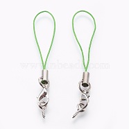 Nylon Cord Mobile Straps, with Iron Screw Eye Pin Bail, Alloy Lobster Claw Clasps and Brass Cord Ends, Platinum, Lime Green, 75x7x7mm, Pin: 1.5mm(MOBA-F004-10P-03)