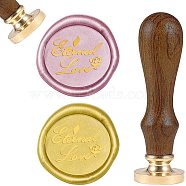 DIY Scrapbook, Brass Wax Seal Stamp and Wood Handle Sets, Wedding Themed Pattern, 83x22mm, Head: 7.5mm, Stamps: 25x14.5mm(AJEW-WH0131-042)