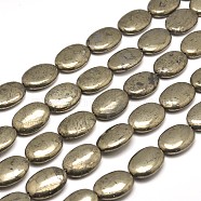 Oval Natural Pyrite Beads Strands, 18x13x6mm, Hole: 1mm; about 22pcs/strand, 15.7 inches(G-I126-19-18x13mm)