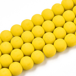 Opaque Glass Beads Strands, Frosted, Round, Gold, 8~8.5mm, Hole: 1.5mm, about 51~53pcs/strand, 14.96 inch~15.55 inch(38~39.7cm)(GLAA-T032-P8mm-MD08)