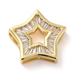 Rack Plating Brass Micro Pave Cubic Zirconia Silde Charms, Long-Lasting Plated, Cadmium Free & Lead Free, Star, Real 18K Gold Plated, 20x21x5mm, Hole: 5x0.8mm(KK-C047-07G)