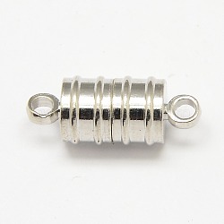 Brass Magnetic Clasps with Loops, Column, Silver Color Plated, 20x8mm, Hole: 2mm(KK-MC028-S)