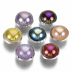 Imitation Pearl ABS Plastic Sewing Buttons, 4-Hole, with Brass Findings, Half Round, Mixed Color, 6~6.5x4.8mm, Hole: 1mm, about 300pcs/bag(BUTT-T009-6mm-M-S)