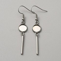 314 Stainless Steel Earring Hooks, Cabochon Settings, Flat Round, Stainless Steel Color, 55mm, Pin: 0.7mm, Tray: 8~8.5mm(STAS-WH0046-01E)