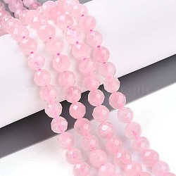 Natural Rose Quartz Beads Strands, Round with Faceted, 5.6~6.5mm, Hole: 0.8mm, about 32~33pcs/strand, 7.60~7.83''(19.3~19.9cm)(G-S345-6mm-34)