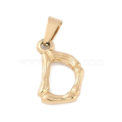 304 Stainless Steel Pendants, Bamboo Style, Letter, Golden Color, Letter.D, 18x12x3mm, Hole: 3x7mm(STAS-F235-01G-D)