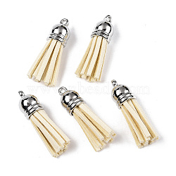 Faux Suede Tassel Pendant Decorations, with CCB Plastic Cord Ends, Platinum, PapayaWhip, 35~37x10mm, Hole: 1.8mm(FIND-T002-A06)