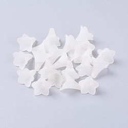 Flower Frosted Acrylic Bead Caps, White, about 21mm long, 23mm wide, hole: 1.5mm(X-PL631-1)