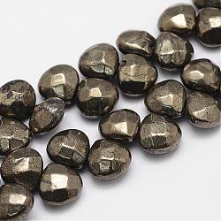 Natural Pyrite Beads Strands, Top Drilled Beads, Faceted, Teardrop, 9~10x9~10x5~6mm, Hole: 1mm, about 30~32pcs/strand, 6.2 inch(160mm)(G-G937-06)