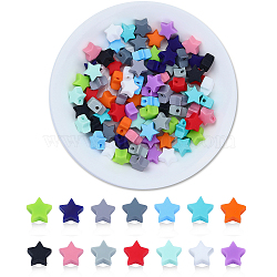 84Pcs 14 Colors Silicone Beads, DIY Nursing Necklaces and Bracelets Making, Chewing Pendants For Teethers, Star, Mixed Color, 13x14x8mm, Hole: 2mm, 6pcs/color(SIL-CA0001-26)