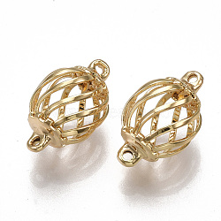 Brass Links connectors, Nickel Free, Real 18K Gold Plated, Cage, 17x10.5mm, Hole: 1.2mm(KK-T038-419G)