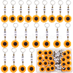 Resin Sunflower Pendant Decorations, with Acrylic Beads and 304 Stainless Steel Leverback Earring Findings, Dark Orange, 54~61mm, 20 style, 1pc/style, 20pcs/box(HJEW-SC00058)