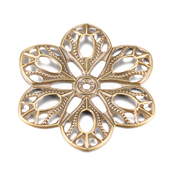 Iron Links, Etched Metal Embellishments, Flower, Antique Bronze, 60x53.5x3mm, Hole: 3mm(IFIN-Q118-04AB)