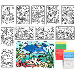 1 Set Coloring Paper Greeting Cards Sets, Marine Animal Theme, Rectangle, with 5Pcs Kraft Paper Envelopes, Mixed Shapes, 110~203.2x152.4~160x0.5mm(AJEW-GA0007-06)