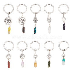 Bullet Natural & Synthetic Gemstone Pendant Keychain, with Alloy Pendants and 304 Stainless Steel Keychain Clasp, 8~9cm, 10pcs/set(KEYC-AB00011)