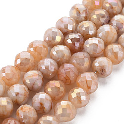 Opaque Baking Painted Crackle Glass Beads Strands, Faceted, AB Color Plated, Teardrop, Sandy Brown, 8x7~8mm, Hole: 1.2mm, about 60pcs/strand, 18.11 inches(46cm)(EGLA-S174-19E)