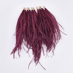 Ostrich Feather Tassel Big Pendant Decorations, with Brass Findings, Golden, Brown, 130~170x4mm, Hole: 1.6mm(FIND-S302-08K)