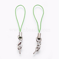Nylon Cord Mobile Straps, with Iron Screw Eye Pin Bail, Alloy Lobster Claw Clasps and Brass Cord Ends, Platinum, Lime Green, 75x7x7mm; Pin: 1.5mm(MOBA-F004-10P-03)
