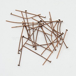 Iron Flat Head Pins, Cadmium Free & Nickel Free & Lead Free, Red Copper, 35x0.75~0.8mm, 20 Gauge, about 5400pcs/1000g, Head: 2mm(HPR3.5cm-NF)