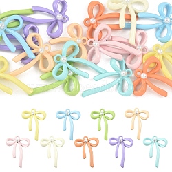 18Pcs 9 Colors Alloy Pendants, Bowknot, with Imitation Pearl, Mixed Color, 26x20x4.5mm, Hole: 1.6mm, 2pcs/color(FIND-YW0011-03)