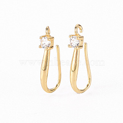 Brass Micro Pave Clear Cubic Zirconia Earring Hooks, with Horizontal Loop, Real 18K Gold Plated, Cadmium Free & Nickel Free & Lead Free, 18x3mm, Hole: 1.2mm, Pin: 0.7mm(ZIRC-S068-003-NF)