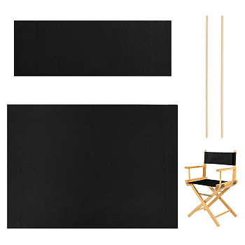 Canvas Cloth Chair Replacement Cover, with Wood Stick, Rectangle, Black, 550~570x165~387x0.8~1mm