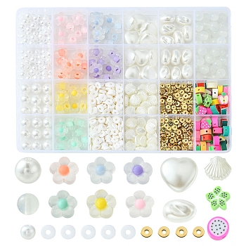 DIY Beads Jewelry Making Finding Kit, Inculding Imitation Pearl & Round & Disc & Shell Shape Acrylic & Plastic Beads, Mixed Color, 1148Pcs/box