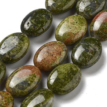 Natural Unakite Beads Strands, Flat Oval, 18~18.5x13~13.5x6~6.5mm, Hole: 1.2mm, about 11pcs/strand, 7.76 inch(19.7cm)