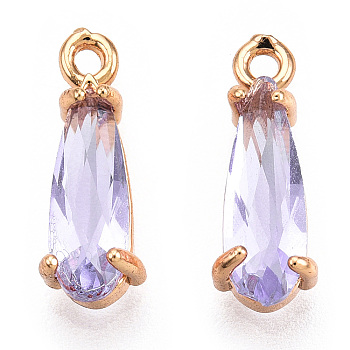 Faceted Glass Pendants, with Golden Tone Brass Open Back Settings, Teardrop, Lilac, 14.5x4.5x4mm, Hole: 1.2mm