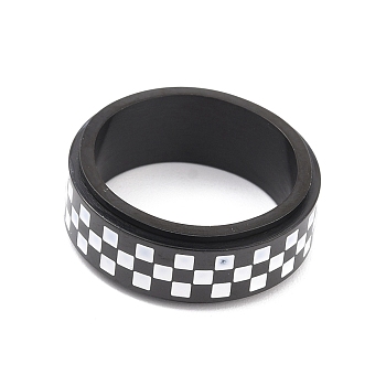 304 Stainless Steel Checkerboard Spinner Ring, Checkered Rings for Unisex, Electrophoresis Black, 7.8mm, Inner Diameter: 17.5mm