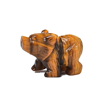Natural Tiger Eye Carved Bear Figurines, for Home Office Desktop Feng Shui Ornament, 40x25mm