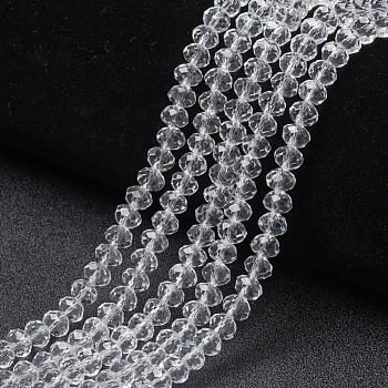 Glass Beads Strands, Faceted, Rondelle, Clear, 6x5mm, Hole: 1mm, about 85~88pcs/strand, 16.1~16.5 inch(41~42cm)