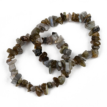 Unisex Chip Natural Labradorite Beaded Stretch Bracelets, Inner Diameter: 1-3/4~2 inch(4.5~5cm)