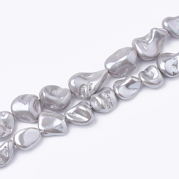 Shell Pearl Bead Strands, Nugget, Silver, 13~27x12~23x6~21mm, Hole: 1mm, about 18~24pcs/strand, 14.96 inch~16.14 inch