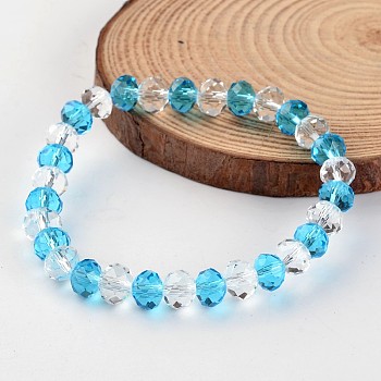 Faceted Abacus Glass Beaded Stretch Bracelets, Deep Sky Blue, 54mm
