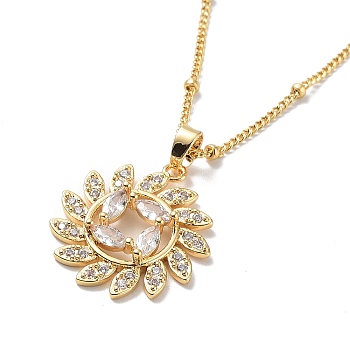 Flower Brass Micro Pave Cubic Zirconia Pendant Necklaces for Women, Light Gold, 17.64 inch(448mm)