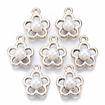 ABS Plastic Imitation Pearl Pendants, with UV Plating Acrylic Findings, Flower, Light Gold, 17.5x14.5x8mm, Hole: 1.8mm