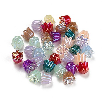 Iridescent Plating Acrylic Beads, Flower, Mixed Color, 10x10.5x12mm, Hole: 1.5mm