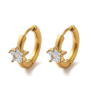Golden 304 Stainless Steel Hoop Earrings, with Cubic Zirconia, Star, 15x6.5x16.5mm