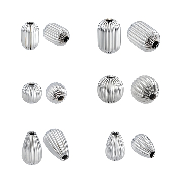 304 Stainless Steel Corrugated Beads, Lantern Shape, Stainless Steel Color, 12pcs/box