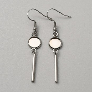 314 Stainless Steel Earring Hooks, Cabochon Settings, Flat Round, Stainless Steel Color, 55mm, Pin: 0.7mm, Tray: 8~8.5mm