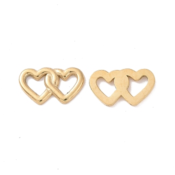 304 Stainless Steel Cabochon, Double Heart, Real 18K Gold Plated, 6x10.5x1mm, Hole: 2.5x3mm