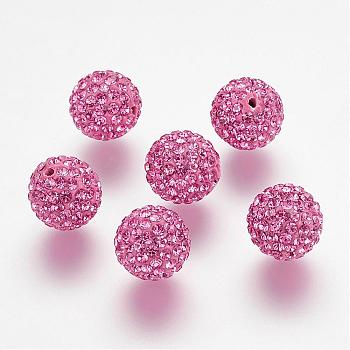 Half Drilled Czech Crystal Rhinestone Pave Disco Ball Beads, Small Round Polymer Clay Czech Rhinestone Beads, 209_Rose, PP9(1.5~1.6mm), 10mm, Hole: 1.2mm
