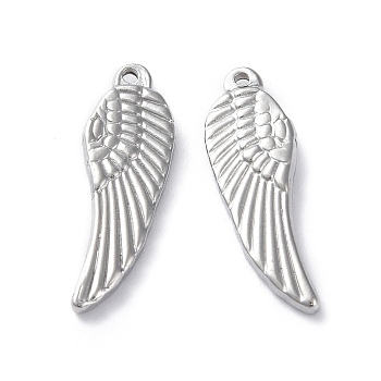 304 Stainless Steel Pendants, Wing Charm, Stainless Steel Color, 26.5x9x3mm, Hole: 1mm