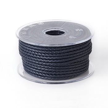 Braided Cowhide Cord, Leather Jewelry Cord, Jewelry DIY Making Material, Midnight Blue, 3mm, about 5.46 yards(5m)/roll